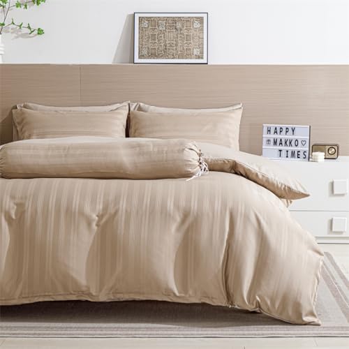 Luofanfei Satin Bettwäsche 135x200cm Beige Gold Braun Glänzend Glanzsatin Seiden Bettwäsche Set Gestreift Muster Sommer Glatt Luxus Uni Kühlende Bettwäsche-Sets 135 200 Einzelbett mit Reissverschluss