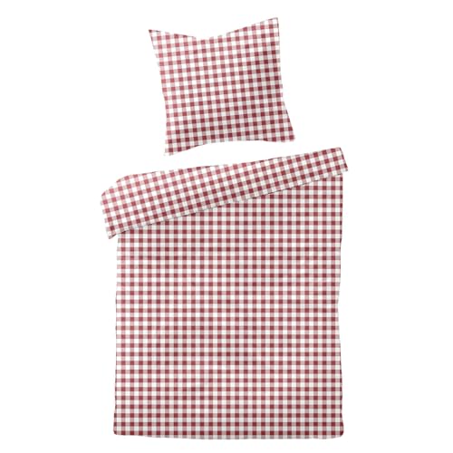 Traumschlaf Moderne Biber Bettwäsche Landhaus Karo kuschelig weich aus 100% Baumwolle mit Reißverschluss - Made in Germany 200x220 cm + 2X 80x80 cm