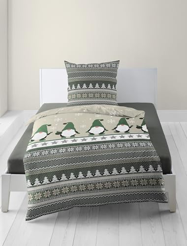 Bierbaum Bettwäsche 4051, Feinbiber, 100% Baumwolle, Designed in Germany, grün 30, 135x200 + 80x80 cm