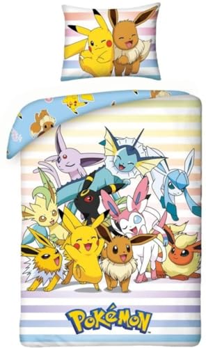Halantex Pokemon Bettwäsche, 100 % Baumwolle, Bettbezug 140 x 200 cm + Kissenbezug 65 x 65 cm