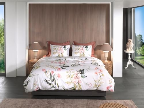 Heckett & Lane Satin Bettwäsche 135x200 Alloro White Rosen Blütenrispen rosa grün