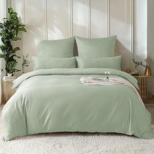 SOULFUL Satin Bettwäsche,100% Langstapelige Seidig Luxus Bettzeug, ÖkoTex Zertifiziert & für Allergiker Geeignet, 1 & 1 Kissenbezug 80x80,SalbeiGrün