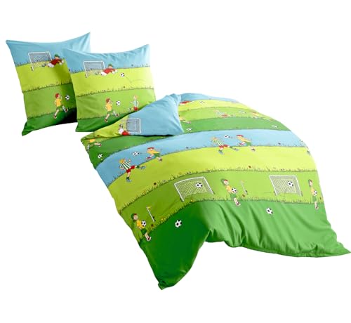 Bierbaum Jack by Biber Fußball Bettwäsche 135x200cm 2 TLG. Kinder Tor Grün Kinderbettwäsche Baumwolle