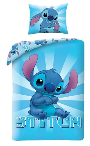 Halantex Lilo und Stitch Disney Kinder-Bettwäsche Set - 140 x 200 cm + Kissenbezug 70 x 90 cm - 100% Baumwolle - Wendebettwäsche Bettzeug Bettbezug mit Reißverschluss Oeko-Tex 100