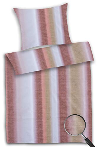 MOON-Luxury Damast Bettwäsche Rainbow Streifen 135x200 / 80x80 100% Baumwolle YKK Reißverschluss Terra
