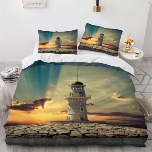 Bettwäsche 135x200 Wachtürme und Sonnenuntergänge Weiche Mikrofaser Bettwäsche Set 3D-Druck Bettbezug Naturlandschaften 3 Teiliger Bettbezüge mit Reißverschluss und 2 Kissenbezüge 80x80 cm g.578
