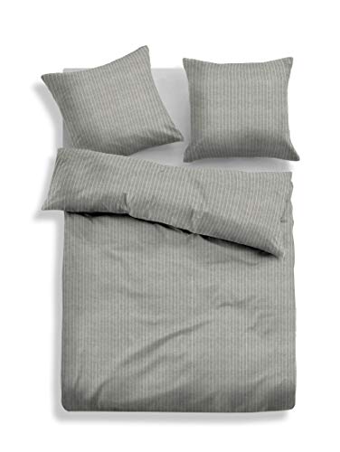 TOM TAILOR 0849915 Bettwäsche Garnitur mit Kopfkissenbezug Melange Flanell Pinestripe , 2 Stück , 1x 135x200 cm + 1x 80x80 cm grey