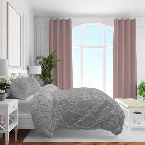 Brielle Mako Satin Bettwäsche Set, Wendebettwäsche, 100% Baumwolle/Fadenzahl 220, seidig weich, luxuriös, mit Reißverschluss, Dunkelgrau-Hellgrau, 3-teilig, Deckenbezug 240x220cm-Kissenbezug 2*60x70cm