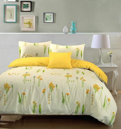 HRBK Gelb Bettwäsche 135x200 Blümchen Bettwäsche Set mit Reißverschluss 110gsm Mikrofaser Bequem Atmungsaktiv Bettbezug und 2 Kopfkissenbezug 80x80 cm