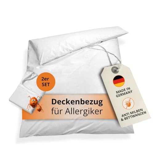 sleepling 2er Set Allergiker Bettwäsche 135 x 200 cm, Milbenbezug, Evolon Encasing Bettdecke, milbenkotdicht, Hausstauballergiker, 95 Grad Kochfest, Made in Germany, weiß