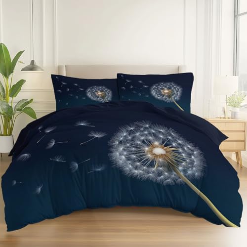 Bettwäsche 200 x 200 cm 3teilig Bettbezug - Bettwäsche-Sets Minimalistische Pusteblume mit Kissenbezug 80x80 cm, Weich Wendebettwäsche Bedding Dunkelblau mit Reißverschluss Bettwäsche 200 x 200 cm 3teilig Bettbezug - Bettwäsche-Sets Minimalistische Pusteblume mit Kissenbezug 80x80 cm, Weich Wendebettwäsche Bedding Dunkelblau mit Reißverschluss