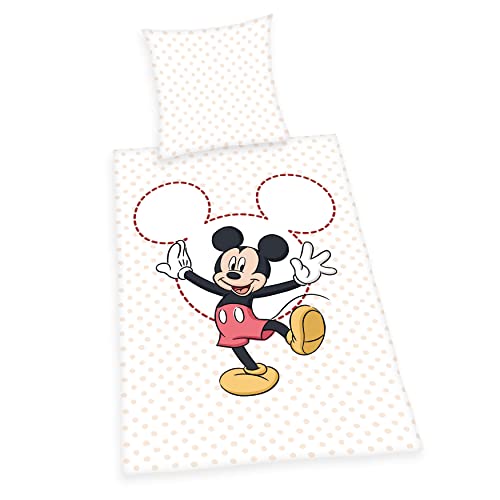 Herding Bettwäsche-Set Disney's Mickey Mouse, Kopfkissenbezug 80 x 80 cm, Bettbezug 135 x 200 cm, Mit leichtläufigem Reißverschluss, Baumwolle