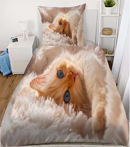 Ruiqieor Bettwäsche 135x200,Bettwäsche Set,Katze Bettbezüge,3D bettwäsche,Kissenbezug 80x80cm,Baumwolle-#05-135 x 200 cm