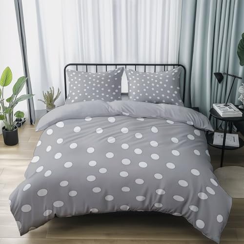 Bettwäsche-Sets 220 x 240 cm mit Reißverschluss und 2 Kissenbezug, Einfach Geometrisch Punkte Super Weiche und Farbecht Bettbezüge für Student Kind, Grau Drucken Bettbezüge