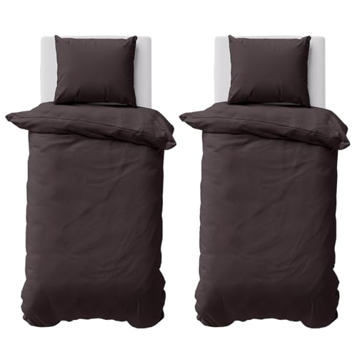 Visaggio Bettwäsche 155x220 cm Bettbezug Baumwolle Renforce 4 TLG Bettwäsche-Set mit Reißverschluss Uni Braun Dunkelbraun