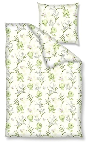 Traumschloss Bettwäsche »Renforcé« 100% Baumwolle | Reißverschluss | 135x200 & 80x80 | Blumenwiese | grün | weiß