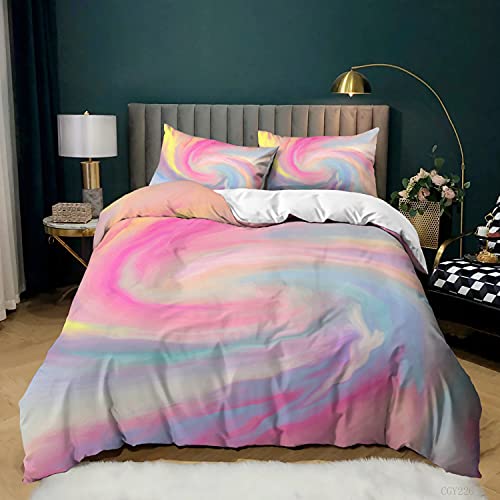 Bettwäsche 200x200cm Pink, Gelb, Grün Bettbezug Set Weiche Flauschige Gebürstet Microfaser 1 Bettbezug mit 2 Kopfkissenbezug 80x80 cm mit Reißverschluss