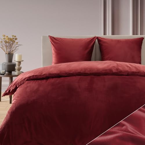 Blumtal Bettwäsche 135x200 cm im Cashmere-Touch - OEKO-TEX zertifizierter Bettdeckenbezug 135x200 + Kissenbezug 80x80 - extra weicher Bettbezug 135 x 200 Mikrofaser - flauschige Bettwäsche in Rot Blumtal Bettwäsche 135x200 cm im Cashmere-Touch - OEKO-TEX zertifizierter Bettdeckenbezug 135x200 + Kissenbezug 80x80 - extra weicher Bettbezug 135 x 200 Mikrofaser - flauschige Bettwäsche in Rot