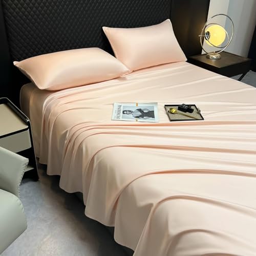 Champagnerrosa Bettlaken, 1 Stück, solide Polyester-Seide, farbecht und pflegeleicht, weiche Bettwäsche für luxuriösen Komfort, 160 x 220 cm, perfekt für Heimdekoration.