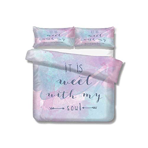 SUPERQIAO Es ist gut mit meiner Seele 3-Pack (1 Bettbezug und 2 Kissenbezüge) Bettwäsche abstrakte Aquarell-Stil mit Pfeilen Typografie inspiriert Polyester hellblau rosa grau