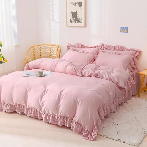 Nayoroom Bettwäsche 135x200 Rüschen Rosa Mädchen Kuschelige Bettbezug Set 2teilig Niedliche Altrosa Romantisch Ruffle Aesthetic Renforce Mikrofaser Deckenbezug und Kissenbezug 80x80 Reißverschluss
