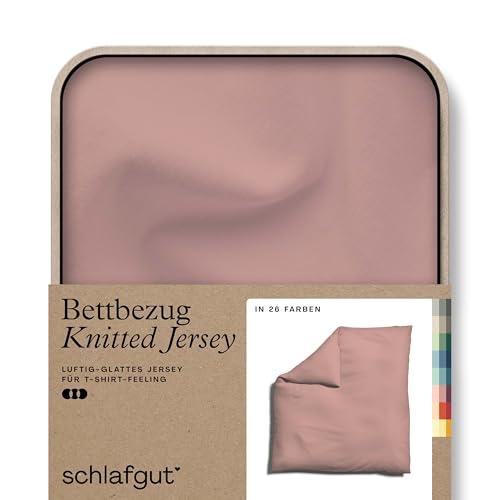 schlafgut Knitted Jersey Bettwäsche 135x200cm Bettdecke Bezug einzeln, Multicolor Uni, weich und faltenfrei mit Elasthan (Purple Mid, 200x200)