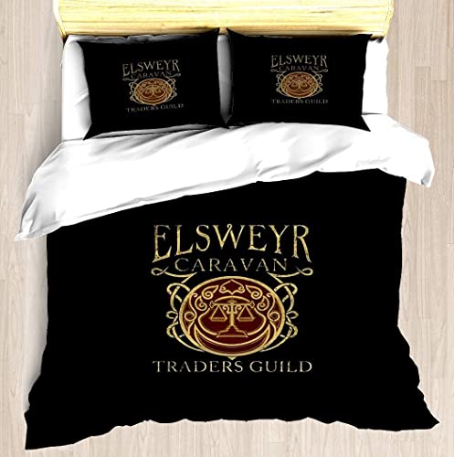 ERBIS Bettwäsche Bettbezug-Set Elsweyr Traders Guild-Printed Floral Design 1 Bettdeckenbezug & 2 Kissenbezüge ultraweiche Mikrofaser Premium-Qualität für Kinder Jungen Mädchen Frauen Männer