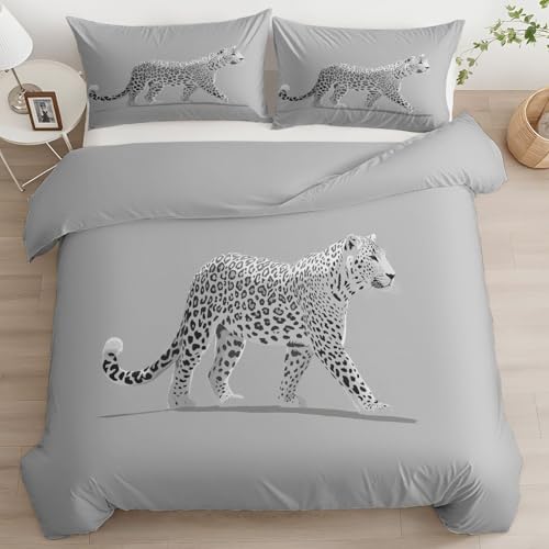 Bettwäsche Set 135 x 200 cm Fotografie Tiere Leopard Wende Motiv Microfaser bettwäsche mit Kissenbezug 80x80 cm, Bügelfrei Knitterfrei Bettbezug, Grau, für Allergiker geeignet Bettwäsche Set 135 x 200 cm Fotografie Tiere Leopard Wende Motiv Microfaser bettwäsche mit Kissenbezug 80x80 cm, Bügelfrei Knitterfrei Bettbezug, Grau, für Allergiker geeignet