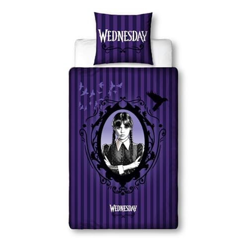 Character World Bettwäsche 135x200, Wednesday Addams Glamour Kissenbezug 80x80 + Bettbezug 135x200, Microfaser angenehm & weich, Geschenkidee Fanartikel Serie für Kinder Teenager
