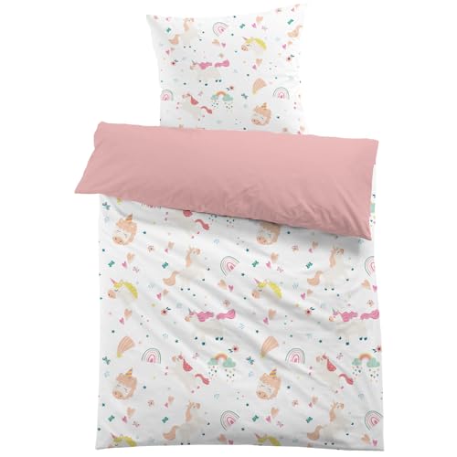 MUSOLEI Kinderbettwäsche Einhorn 135x200 Mädchen Bettwäsche Mikrofaser 3D Druck Cartoon Bettbezug und 1 Kissenbezug 80X80cm für Kinder Geschenk, Rosa