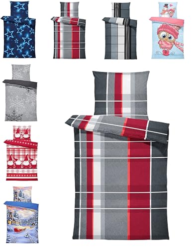 one-home Winter Bettwäsche Thermo Fleece Kuschelig Warme Bettbezüge Flauschig Warm Weich, Größe:2 teilig 155x220 cm, Farbe:Streifen Rot Grau one-home Winter Bettwäsche Thermo Fleece Kuschelig Warme Bettbezüge Flauschig Warm Weich, Größe:2 teilig 155x220 cm, Farbe:Streifen Rot Grau