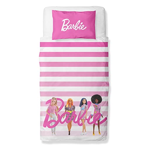 Barbie Offizielles Einzel-Bettwäsche-Set für Kinder, süßes Design, wendbar, 2-seitig, inkl. passendem Kissenbezug, Charakter-World-Marken, Einzelbett-Set, Polycotton, Rose