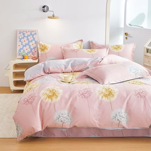 Covebett Bettwäsche 135x200 Rosa Grau Pusteblume Pflanzen Muster Bettbezug Aesthetic Weiche Mikrofaser Renforcé Wendebettwäsche Set 2 Teilig mit Reißverschluss und Kissenbezüge 40x80 cm