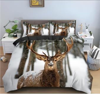 Generisch Bettwäsche 200x200 Elch Bettwäsche-Sets 3D Prin-Bettwäsche 200x200 cm – Mikrofaser-1Bettbezug + 2 Kissen 80x80, für Mädchen Jungen weich & pflegeleicht