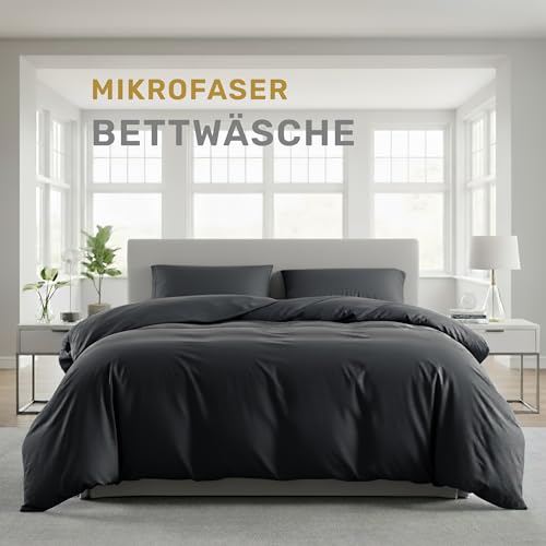 Lavea® Bettwäsche Set 155x220 (1X) + 80x80 (1X) Anthrazit aus Mikrofaser - Ultraweich, Atmungsaktiv & Hypoallergen, ÖKO-TEX Bettwäsche Set mit Qualitätsreißverschluss
