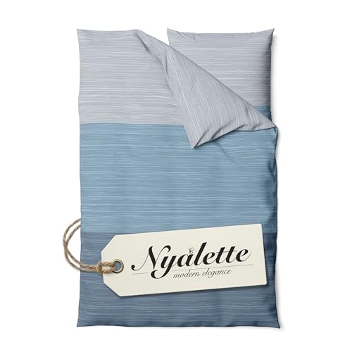 NYALETTE Bettwäsche 135x200 Baumwolle Bettwäsche-Sets Premium Grau Blau Gesreift