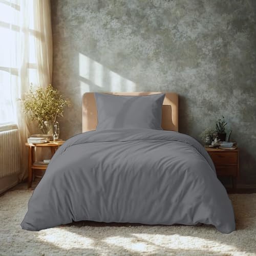 Komfortec Premium Superweiches Bettwäsche 2teilig 155x220 cm Bettbezug + 80x80 cm Kissenbezüge, gebürstet 100% Mikrofaser, Grau Komfortec Premium Superweiches Bettwäsche 2teilig 155x220 cm Bettbezug + 80x80 cm Kissenbezüge, gebürstet 100% Mikrofaser, Grau