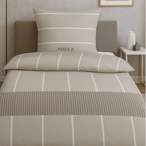 Familando MEXX Bettwäsche Set 135x200 80x80 cm aus 100% Baumwolle mit Reißverschluss · Jugendbettwäsche einfarbig gestreift · Bettwäsche Set 2-teilig Unisex (Beige)