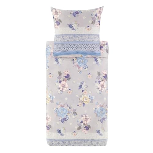 Bassetti Hanami Bettwäsche + 1 Kissenhülle aus 100% Baumwollsatin in der Farbe Perlgrau G1, Maße: 155x220 + 1 K 80x80 cm - 9329915