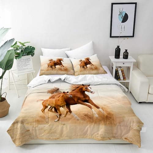 ANHOPE Tier Pferd Stute Pony Bettwäsche Set 2 Teilig Bettbezug 100x135 cm & Kissenbezug 40x60 cm Microfaser Bettbezüge mit Reißverschluss Weich Ganzjahres Bettdeckenbezug Set