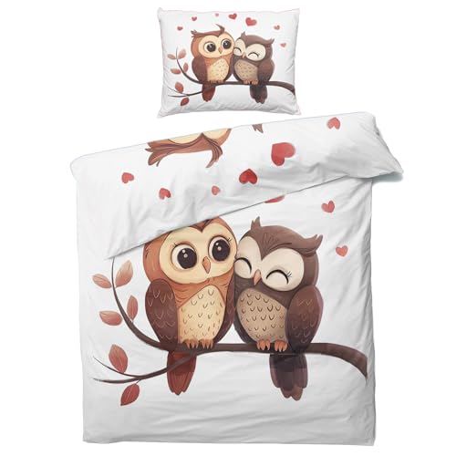 Generisch Bettwäsche Eule - Kinder Vogel Bettbezug 135 x 200 2er Set, Weiche & Angenehme Mikrofaser Bettbezüge & Kissenbezug 80x80, Bettwäsche-Sets mit Reißverschluss N#-194