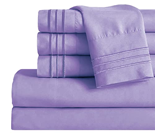 Mocassi Bettwäsche-Set für Doppelbetten und Kissenbezüge aus Luxus-Hotel, Fadenzahl 1800, ultraweich, atmungsaktiv und kühlend, tiefe Tasche, knitterfrei, 4-teiliges Set – Twin XL, Flieder