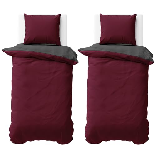 Visaggio 4teilige Bettwäsche Mikrofaser 135x200 cm Bordeaux Anthrazit Wendeettwäsche Bettbezug Garnitur Set Uni Einfarbig Deckenbezug Kissenbezug Schlafzimmer Set