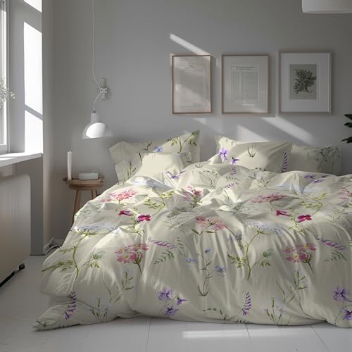 DILIOS Premium Bettwäsche 135x200 – 100% Baumwolle, ÖKO TEX Zertifiziert, Renforcé, Atmungsaktiv & Antiallergisch, Reißverschluss, 2teilig – + Kissenbezug 80x80, Beige