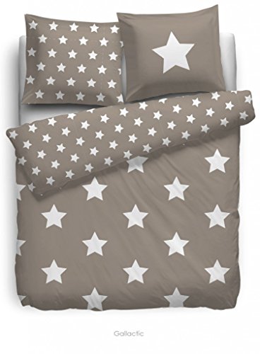 HNL Face2Face Biber Bettwäsche - Stars Beige 135/200+1x80x80