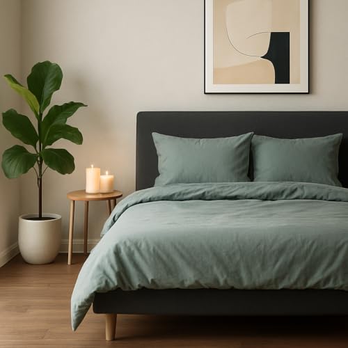 VEL VET HOME Bettwäsche 155x220 Baumwolle Salbei Grün Öko-Tex Made in EU 2-teilig Bettwäsche-Sets mit Reißverschluss 1x Bettbezug 155x220 cm + 1x Kissenbezug 80x80 cm VEL VET HOME Bettwäsche 155x220 Baumwolle Salbei Grün Öko-Tex Made in EU 2-teilig Bettwäsche-Sets mit Reißverschluss 1x Bettbezug 155x220 cm + 1x Kissenbezug 80x80 cm