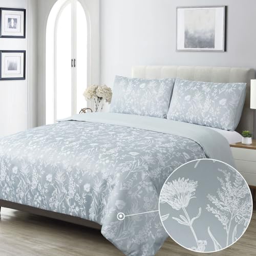 Bettwäsche-Set in Enteneiblau, King-Size-Stil, Blumenmuster, luxuriös, strukturiert, Jacquard, Blumenblüte, blau-grün, Baumwolle, Landhaus, 3-teilig, 230 x 220 cm, Vintage