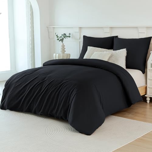 Soifox Winter Thermo Fleece Bettwäsche 140x200 Schwarz, Flauschige und Warme Cashmere Touch Bettbezug + Kissenbezug 80x80 cm mit Reißverschluss