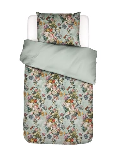 ESSENZA Bettwäsche Karli Mineral Green, 135x200 + 1x 80x80 cm - 100% Baumwollsatin 215TC - Blumen