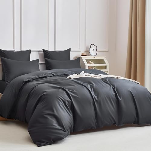 YASMENG Bettwäsche 220x240 Baumwolle Grau Uni Einfarbig Bettwäsche 100% gekämmte Baumwolle Glatt Glänzend Weich Atmungsaktiv Bettbezug Set 3 Teilig mit Reißverschluss und 2 Kissenbezüge 80x80 cm